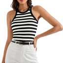 SUUKSESS Women Padded Cotton Ribbed Tank Tops 2025 High Neck Racerback Basic Tops (Medium, Black White Stripe)