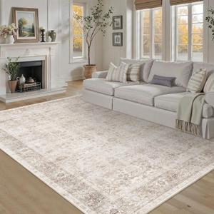 5x7 Beige Rug for Living Room Large Vintage Distressed Bedroom Rug Washable Low Pile Non-Slip Soft Boho Carpets for Bedroom Dining Room Home Office Indoor Nursery