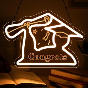 Retisee Congrats Grad Sign LED Congrats Neon Sign for Backdrop 13.4 x 9.45 Inch 2025 Graduation Decor Prom Graduation Light up Light for Class of 2025 Party Room Decor