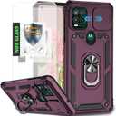 AYMECL Case for Moto G Stylus 5G (2021) with Slide Camera Cover and [2 Packs] Explosion-Proof Film, Built-in 360 Rotating Ring Stand Magnetic Cover for Motorola Moto G Stylus 5G 6.8 Inch - Wine Red