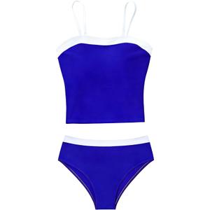 Girls Tankini Swimsuits Two Piece Bathing Suit Beach Vacation Swimwear Size 6-14 Years (Navy)