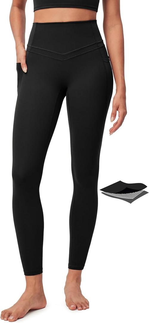 IUGA Compression Leggings with Pockets for Women Tummy Control Leggings No Front Seam Workout High Waist Yoga Pants (Large, Black)