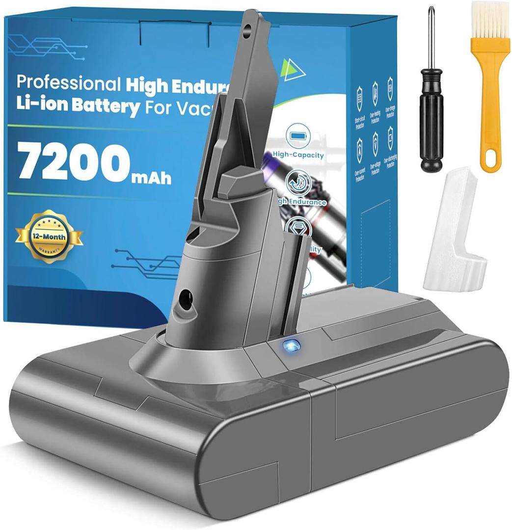 Replacement for Dyson V7 Battery, 7200mAh Upgraded 25.2V High Capacity Battery for Dyson SV11 V7 Motorhead V7 Animal V7 Mattress V7 Extra V7 Trigger V7 Absolute V7 Allergy Vacuum Cleaner