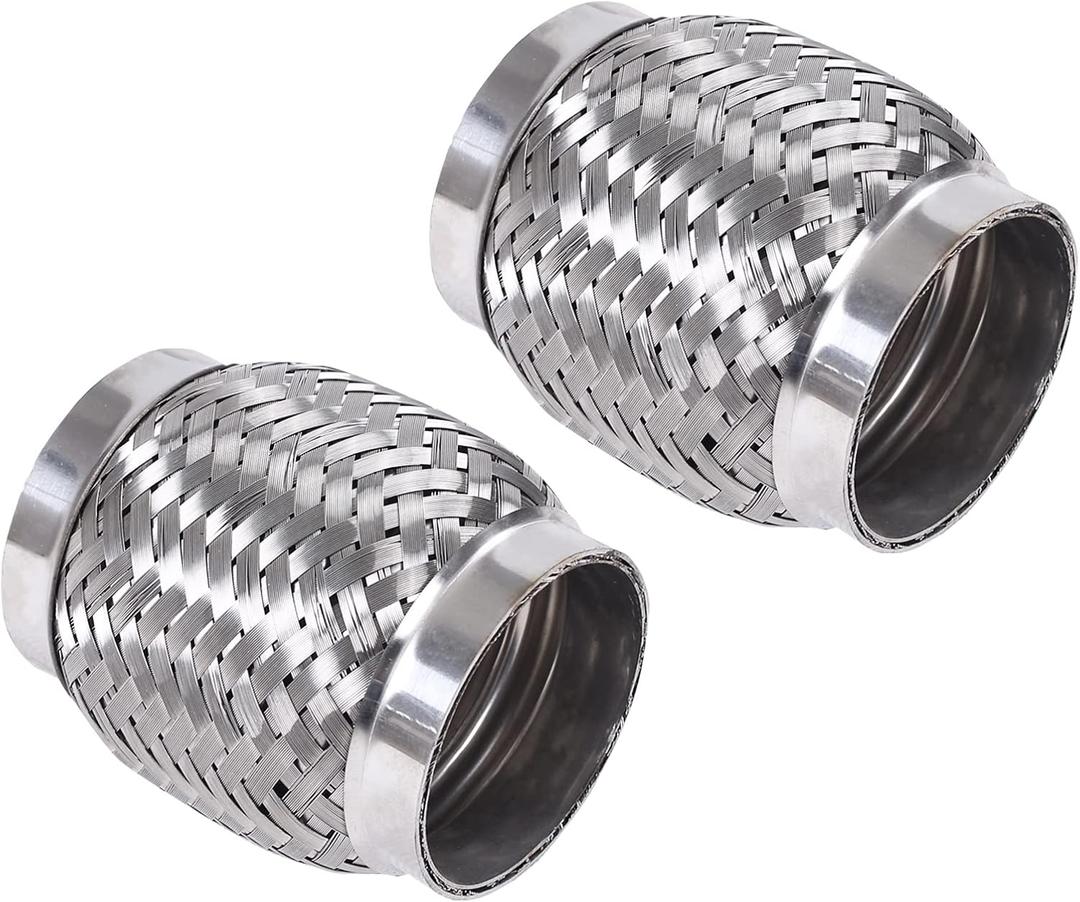 2PCS Exhaust Flex Pipe Stainless Steel Double Braid Long Heavy Duty 2.5''Inch x 4''Inch w/Ends 4'' inch Long
