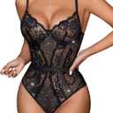 Avidlove Women Lingerie Bodysuit Lace Teddy Snap Crotch One Piece Underwire Babydoll, L