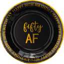 Crisky 'Fifty AF' 50th Birthday Black Gold Theme Plate, 50 Pack, 9" Paper Plates, Durable, Food Grade, BPA-Free, Biodegradable, Not Microwaveable