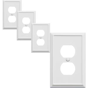 Single Duplex Outlet Light Switch Cover Aria Metal Wall Plate, 4-Pack White 1 Gang, for Receptacle Light Switch, Switch Cover Decorative Wallplate, Durable