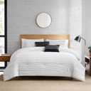 Modern Threads Dixie White Jacquard Comforter Set – 5 Piece Textured Bedding with Decorative Pillows & Shams, Soft All Season Farmhouse Bed Set, Bright White with Graphite Stripes, King
