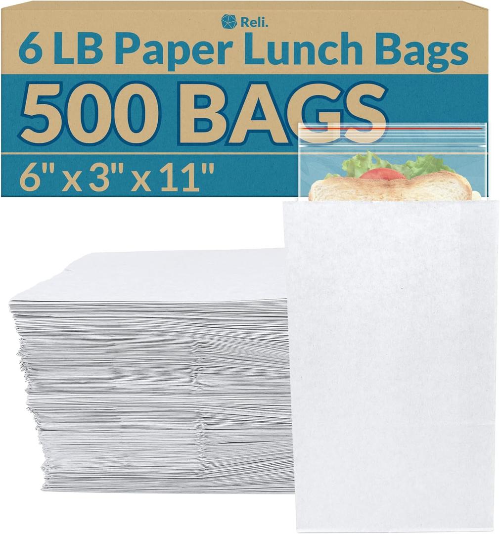 Reli. White Paper Bags | 500 Count | Paper Lunch Bags Ideal for Small Lunches and Crafts | Perfect for Sandwiches and Snacks