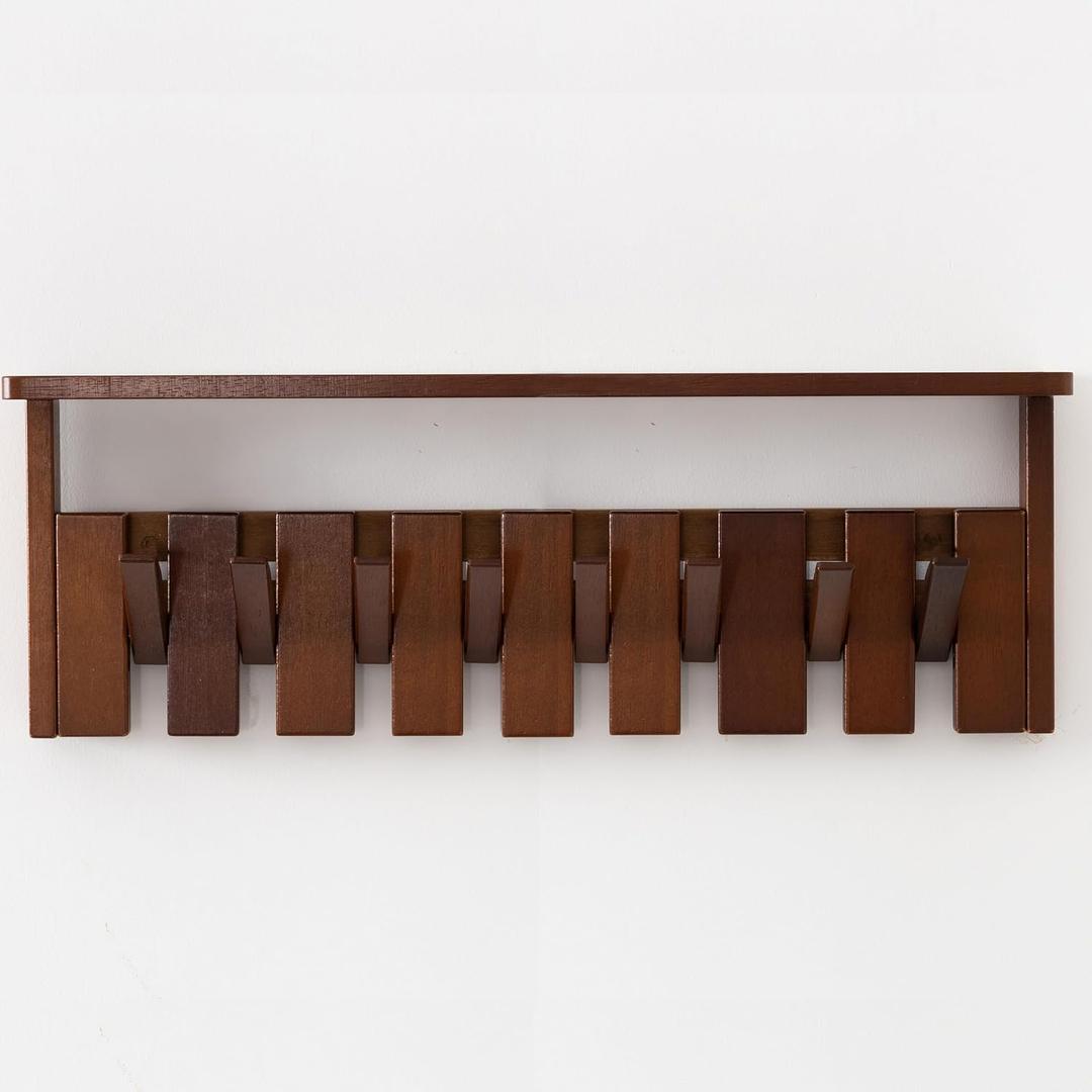 Wooden Coat Rack Wall Mount with Shelf, Heavy Duty Entryway Organizer with 8 Hooks,Coat Hooks Hanger for Coats, Hats, Bags & Towels, Walnut Wall Hanger for Hallway, Bedroom, Kitchen (8 Hooks)
