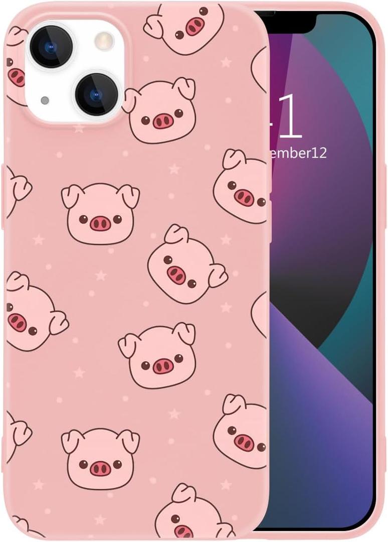 MAYCARI Cute Pink Pig Phone Case for iPhone 14 Pro Max, Pink Liquid Silicone Girly Cases, Cartoon Soft Gel Rubber Full-Body Protective Microfiber Lining Shockproof Cover