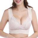 WOWENY Seamless Wirefree Bras for Women Comfortable Padded Back Smoothing Bra Plus Size for Large Breasts (379 Sleep Beige)