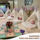 Sumbababy 4 Pack Teepee Tent for Kids Indoor Play Tent with Lights & Colorful Flags, Natural Canvas Sleepover Tents for Girls Party Washable & Foldable Slumber Party Tents