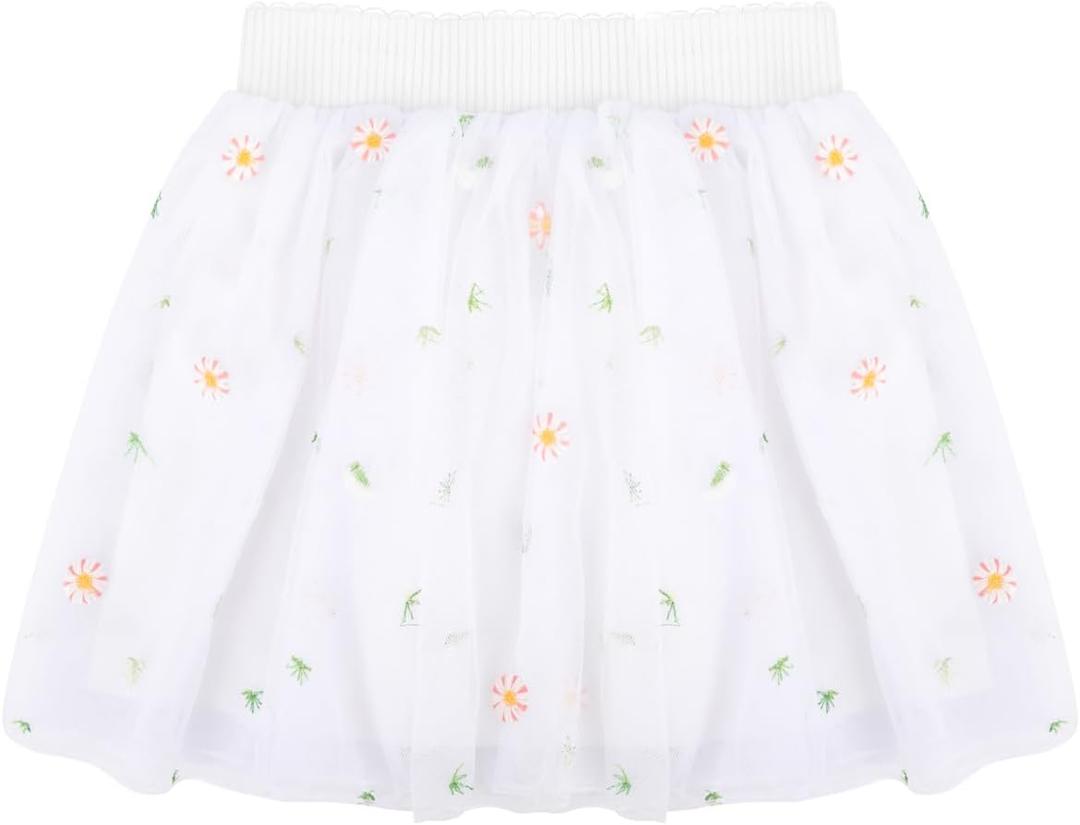 Bezioner Tutu Skirts for Toddler Girls Layered Embroidery Tulle Skirts for Girls Floral Skirt Party Customes (White) Small