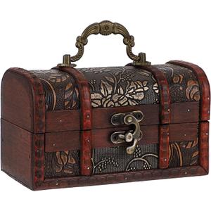 ELLDOO Vintage Treasure Chest, Pirate Keepsakes Box for Kids Gifts, Wooden Storage Box Decorative for Jewelry Pearl Trinkets, Small
