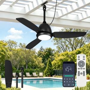 VOLISUN Outdoor Ceiling Fans with Light for Patios, 42in Weatherproof Plug in Ceiling Fan, 3CCT Dimmable Gazebo Ceiling Fan Remote&APP Control, Black Caged Ceiling Fan for Porch, Pergola,Canopy