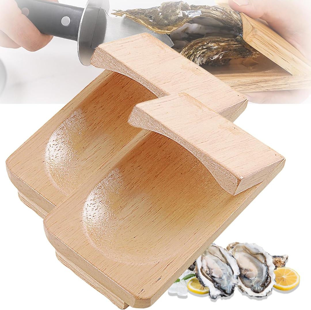 1/2/3PCS Oyster Shucking Clamp, 813cm Wood Shucking Clamp Oyster Shucking Protector, Wooden Holder Oyster Shucking Clamp, Oyster Opener Tool for Kitchen Home Outdoor Barbecue Camping (2PCS)