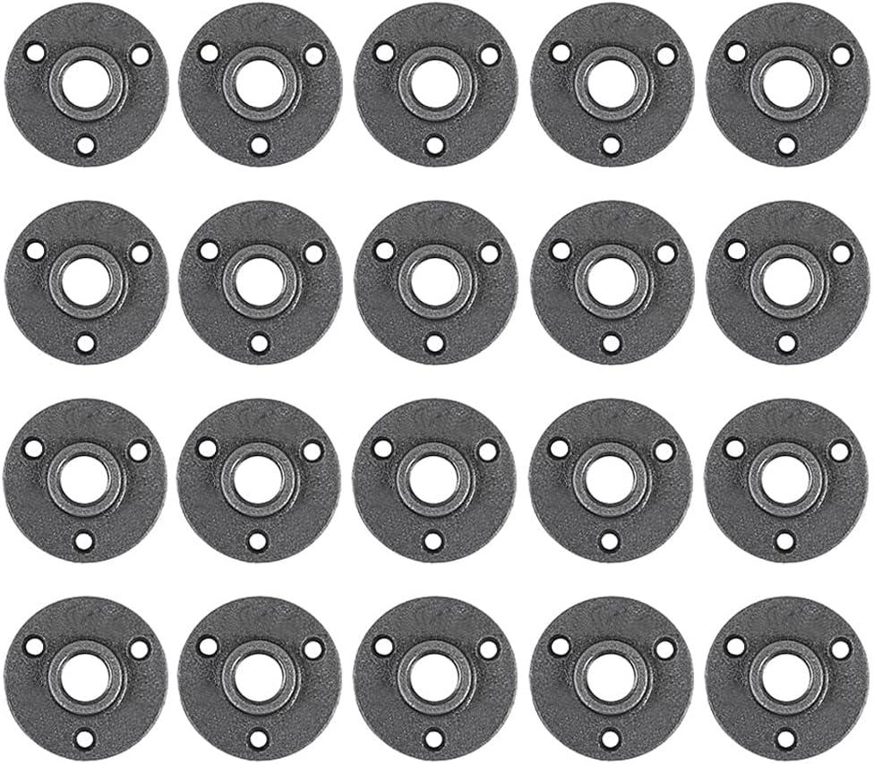 Niubid 20 Pack 1/2 inches Malleable Cast Iron Pipe Flange, Industrial Pipe Flanges for Threaded Black Pipes and Fittings, DIY Steampunk Industrial Vintage Style.