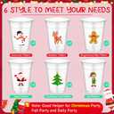 Qinyoung 120 Pieces Christmas Plastic Cups Bulk 12 oz Xmas Party Disposable Cups Set Clear Plastic Cups Packs Santa Snowman Tree Gingerman Design for Christmas Holiday Dinner Party Favors