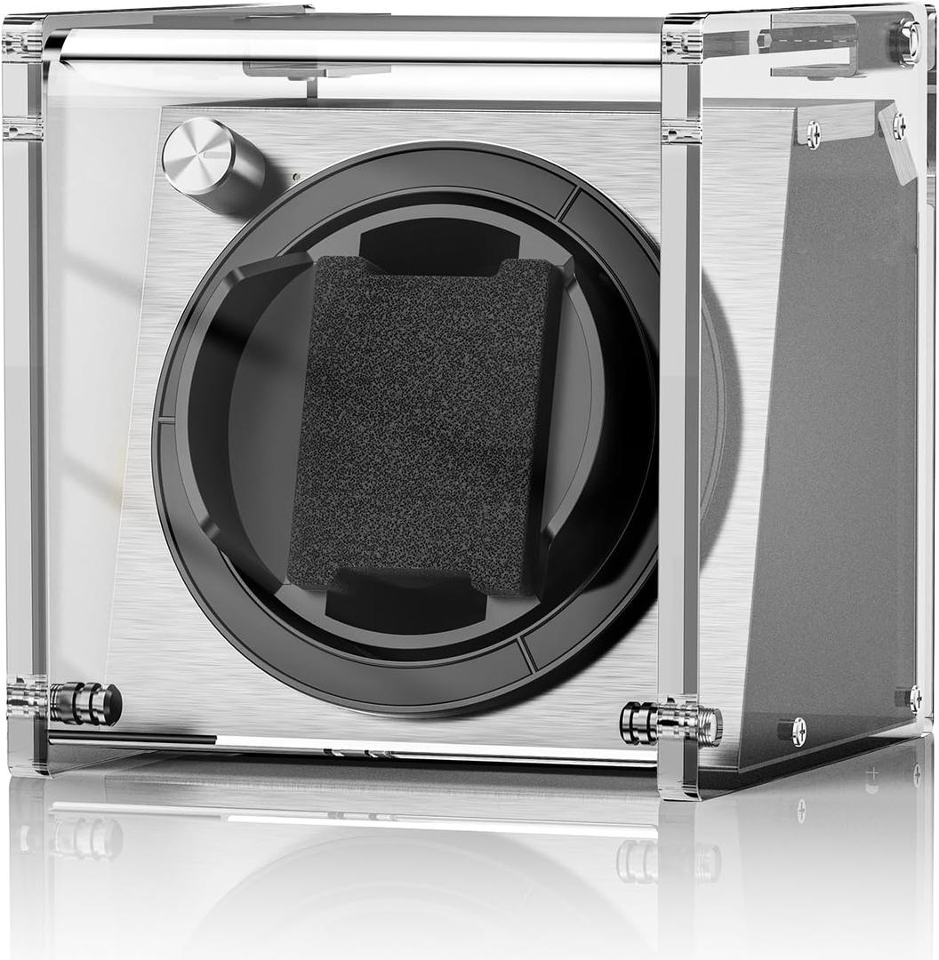Watch Winder Smith Acrylic Single Automatic Watch Winder  12 OClock Upright Display, Ultra Quiet Performance for Large & Small Watches (Clear)