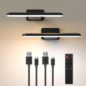 2 Pack Picture Lights for Wall, Rechargeable LED Picture Light Battery Operated with Remote, Dimmable Poster Light for Paintings, Portraits, Art Frames, Display Lighting for Wall Decor, Black