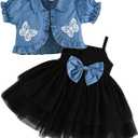 Toddler Baby Girls Spring Fall Outfits Sleeveless Tulle Dress with Button Up Coat Headband Set Infant Cute Clothes (Black) 18-24M 