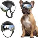 PETLESO Dog Helmet with Anti-UV Silver Goggles, Small Doggy Motorcycle Helmet with Ear Holes, Adjustable Outdoor Drop-Down Biking Safety Hat for Small Dogs Heads Protection