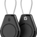 Air Tagholder 2 Pack - Waterproof Keychain Case with Steel Wire Cable & Hex Lock, Anti-Lost Shockproof Cover Compatible with Apple Air Tag for Luggage, Backpack, Keys, Bicycles, Kids Items - Black