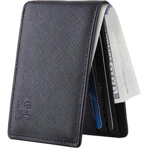 Gostwo Mens Wallet RFID Blocking Slim Minimalist Bifold Wallet with ID Window & Business Card Holder, Thin Front Pocket Design, Stylish Wallet for Men, Teen, Boyfriend, Husband (Black Cros)