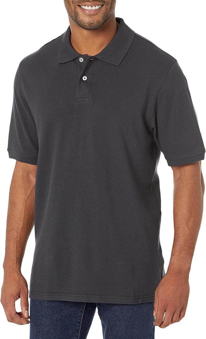 Amazon Essentials Men's Regular-Fit Cotton Pique Polo Shirt (Medium, Black)