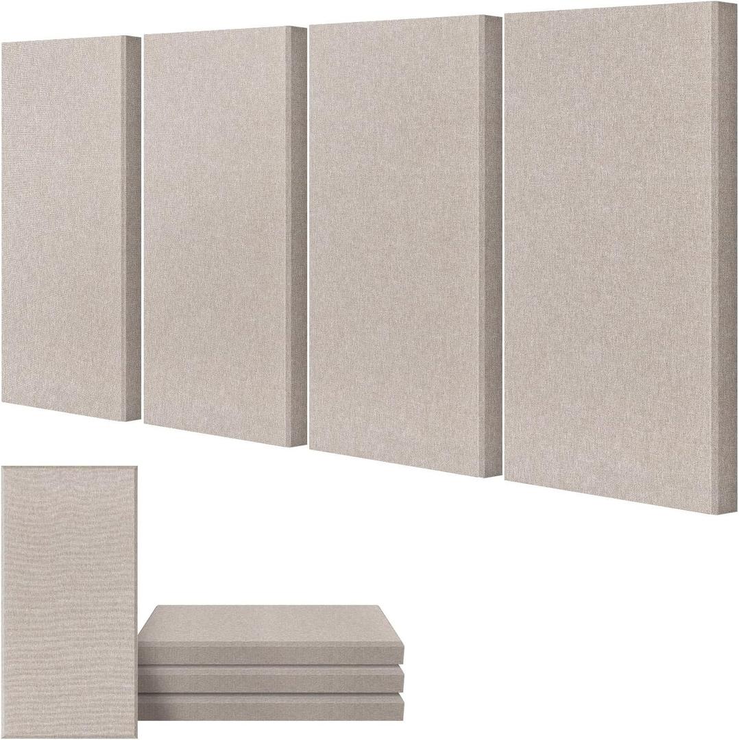 UMIACOUSTICS 4 PCS Acoustic Panels, 2 Thick 23.6" x 11.8" Fiberglass Sound Wall Panels, Self-adhesive Sound Absorbing Panels for Home Studios, Office, Theater. Light Camel