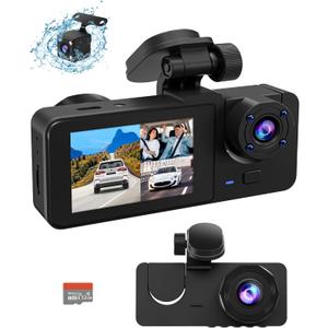 Dash Cam Front and Rear Inside, 4K Full HD Triple Dash Camera for Cars, Car Camera with 32GB Card,Built-in Loop Recording - XGT