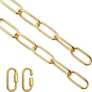 Helunsi Lighting Chain, 6 Feet Bright Gold Light Fixture Chain, Metal Chandelier Chain Extension with Connection Link Lock, Heavy Duty Hanging Lamp Fixture Pendant Ceiling Decorative Lights Kit - 6'