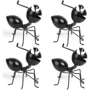 Metal Yard Art Garden Decor Cute Ant Outdoor Fence Decorations Lawn Ornaments - Set of 4 Black (4BlackAnt)