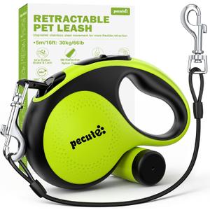 Pecute Retractable Dog Leash with Chew Proof Cable - 18,2 ft Heavy Duty Retractable Pet Leash with Dispenser and Poop Bags, Anti-Slip Handle, Reflective Leashes for Small Medium Dog Up to 66 lbs