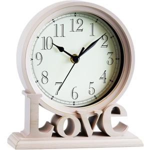 AYRELY 6.5-Inches Table Clock, Vintage Family Non-Ticking Desk Clock, Retro Mantel Clocks for Living Room, Bedroom, Shelf, Fireplace, Farmhouse Dcor (Ivory)