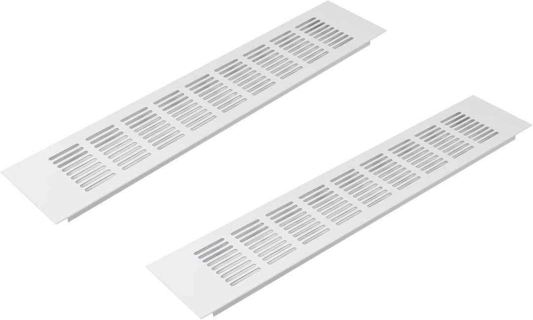 Vent Systems 15.75 x 3.15 Inch (Outer Size) - Pack of 2 - Rectangular Door Vent - White Aluminum Vent Cover, Toe Kick Vent Cover - HVAC for Home, Cabinet Vent - Intake/Exhaust Door Return Air Vent