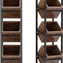 LITTLE TREE 3-Tier Basket Stand, Wooden Floor Stand Shelving Unit, Rustic Standing Organizer Storage Rack for Kitchen, Bathroom, Living Room (2, Rustic Brown)