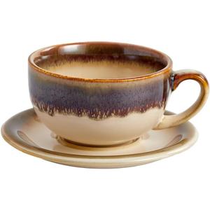 Vintage Design 12 oz Ceramic Latte Art Cappuccino Barista Cup with Saucer (Brown)