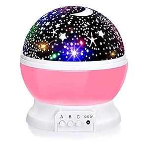 Borelor Star Night Light for Kids, 12 Color Changing Lights Modes with USB Cable, 360°Rotating Moon Star Projector Desk Lamp for Bedroom Party Decor & Girls Birthday Gift