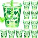12 Pcs St. Patrick's Day Shot Glass Necklace Green Shamrock Shot Glass on Beaded Necklace Plastic Disposable Shot Necklace Cups for Saint Patrick's Day Party Decorations Festival Supplies