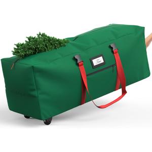 Rolling Christmas Tree Storage Bag for 9 ft Artificial Tree, 600D Waterproof Oxford Fabric, Large Christmas Tree Bag with Dual Zipper, Wheels, Handles, Heavy Duty Xmas Storage Container -Green