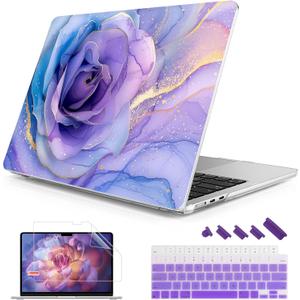 Mektron for 2025-2022 MacBook Air 13.6 inch Case M4 M3 M2Model A3240 A3113 A2681 with Liquid Retina Display Touch IDPrinted Bright Hard Shell Cover for MacBook Air 13.6"Rose Marble