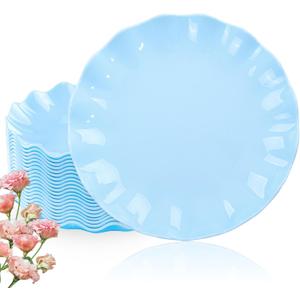 LIYH 20 Pcs Light Blue Plastic Plates Reusable 10 In - Unbreakable Scalloped Dinner Plates for Baby Shower Party Outdoor Picnics Dishwasher Safe BPA Free (20Guests)