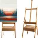 Large Solid Beech Wood Painting Easel with Storage Drawer(60"~75" H), H-Frame Adjustable Wooden Easel Stand with Signature Box for Adults, Students, Sturdy Canvas Holder up to 36''