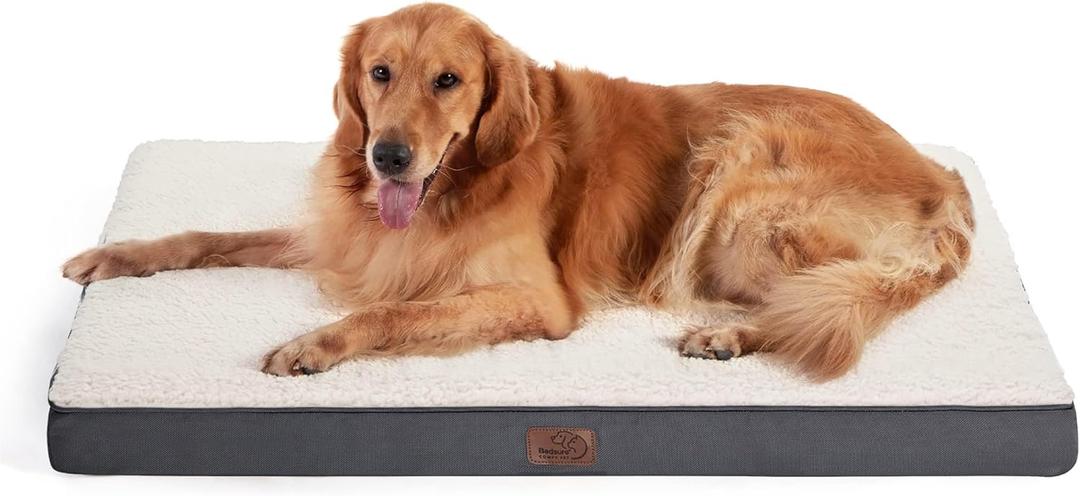 Bedsure Dog Beds Large Sized Dog - Extra-Large Orthopedic Waterproof Puppy Bed with Removable Washable Cover, Egg Crate Foam Pet Mat, Suitable for Pet Up to 100 lbs (44.0"L x 32.0"W x 3.0"Th, Grey)
