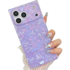 KERZZIL Elegent Pearl Pattern Compatible with iPhone Rectangle Edge Case, Slim Soft TPU Silicone Protective Bumper Cases Cover(Purple Pearl,17)