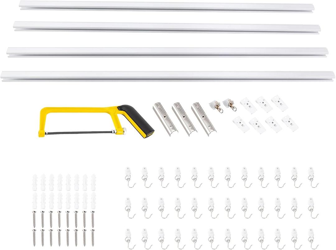 YIYIBYUS Curtain Track Kit With Hooks, Ceiling Mount Curtain Track Kit With Hooks, Wide Scalable for Space (White, 9-12ft)