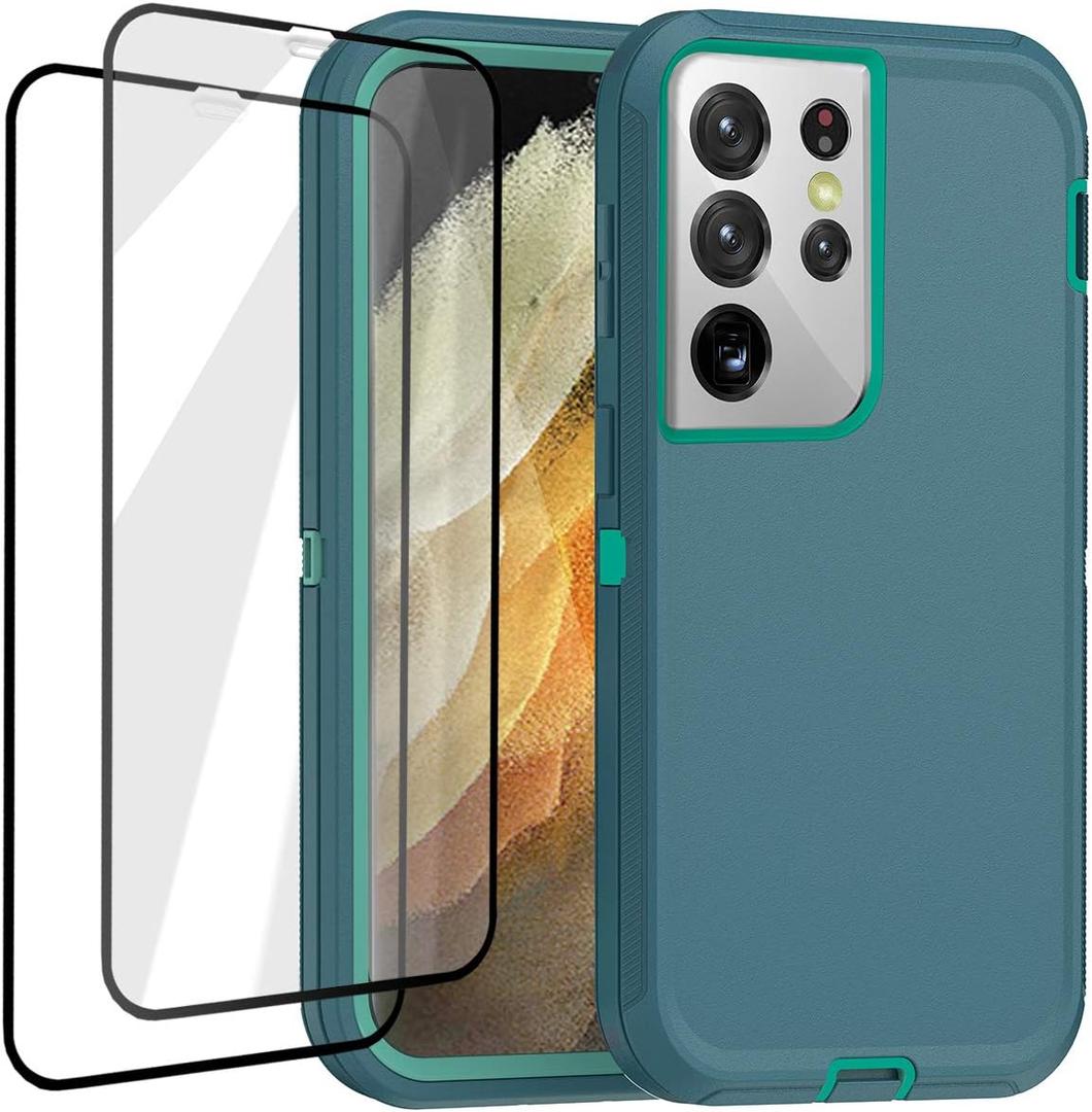 AICase for Galaxy S21 Ultra Case with Screen Protector, Heavy Duty Drop Protection Full Body Rugged Shockproof/Dustproof 3-Layer Military Grade Tough Durable Phone Cover for Samsung Galaxy S21 Ultra (Blue/turquoise)