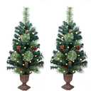 2 Pack Christmas Tree,3FT Artificial Christmas Entrance Tree with Ornaments and Lights Battery Operated,Mini Xmas Trees for Front Door, Pathway, Tabletop, Entryway, Entrance Christmas Decorations